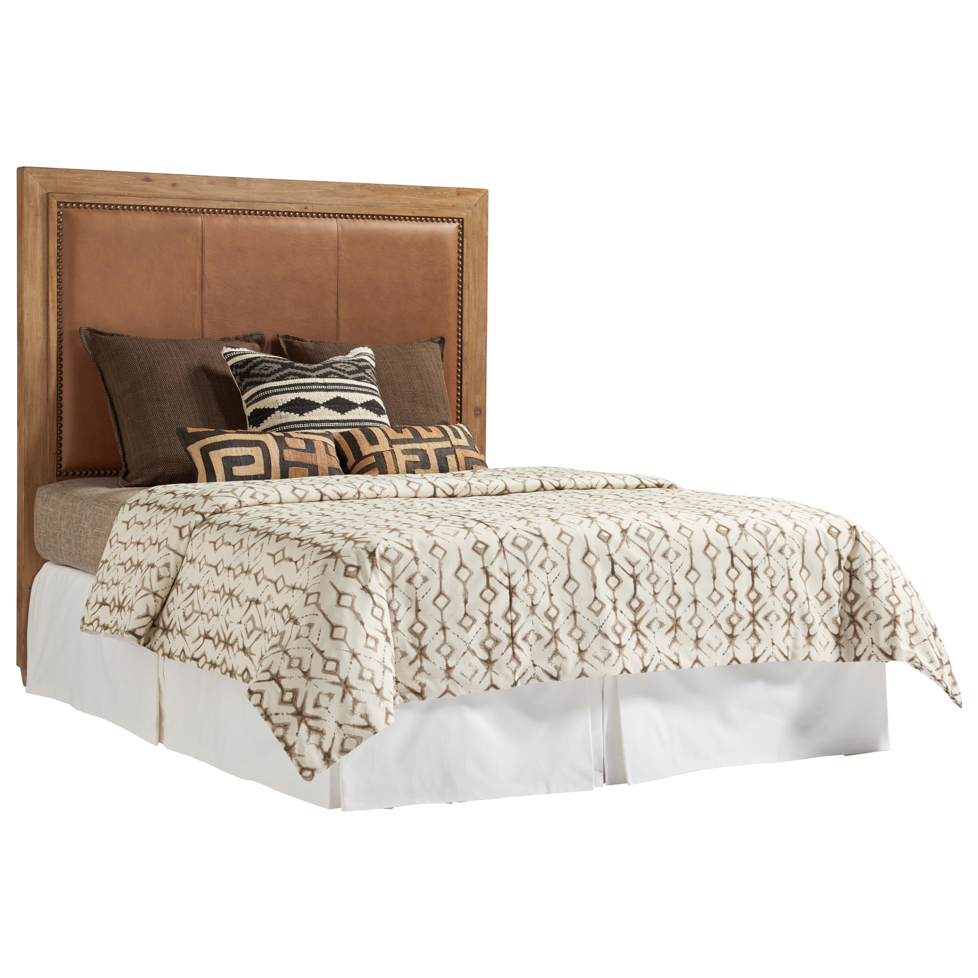 Tommy Bahama Home Los Altos Antilles King Size Headboard with Rustic Stitched Leather Insert and